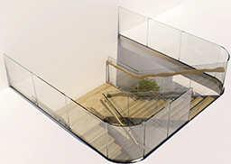 ESCALIER INOX AVEC MAIN COURANTE BOIS ORGANIQUE ET GARDE-CORPS CINTRE