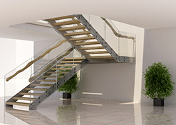 ESCALIER INOX AVEC MAIN COURANTE BOIS ORGANIQUE